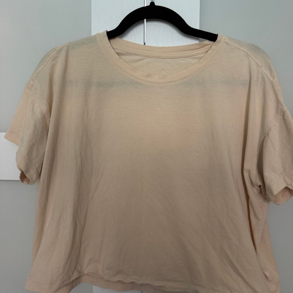 CRZ Yoga Cropped Boxy Short Sleeve Tee - Beige - Size Small
